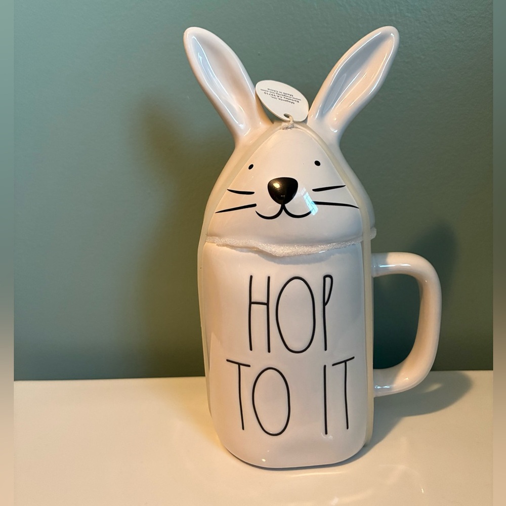 Rae Dunn Hop To It White Bunny Mug with Whiskers